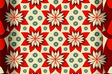 seamless pattern for Christmas, vintage cartoonist illustrations, mistletoe snowflake bell ornaments leaves candies