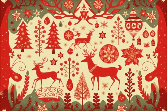 seamless pattern for Christmas, vintage cartoonist illustrations