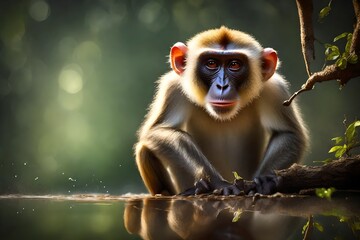 portrait of a macaque, short tail monkey