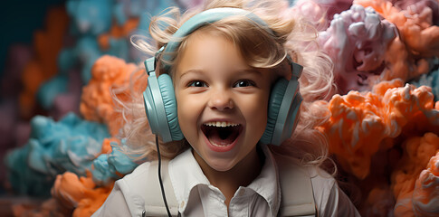 Child in headphones poster 