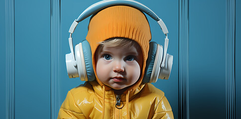 young child listening to music