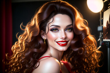Fototapeta premium portrait of beautiful woman with red lips