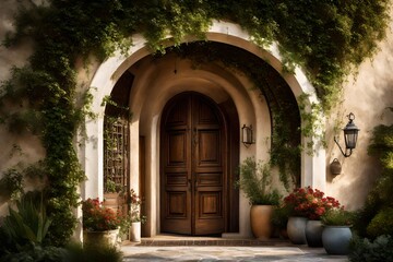 Fototapeta na wymiar A graceful arched doorway of a traditional home, inviting guests into a world of timeless elegance 