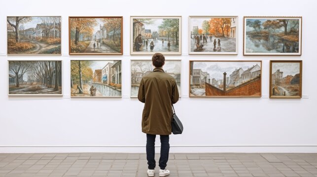 Visitor looking pictures in art gallery