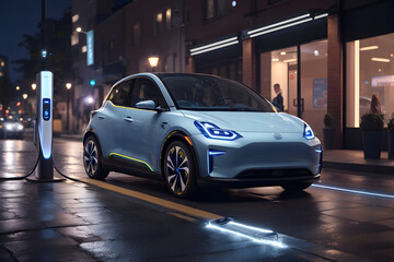 Naklejka premium EV cars in the night with charging station