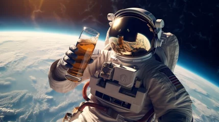 Fotobehang Illustration of an astronaut enjoying a drink of beer © NK