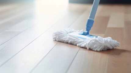 Illustration of a mop on a hardwood floor in a clean room