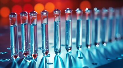 Illustration of a row of test tubes filled with various liquids