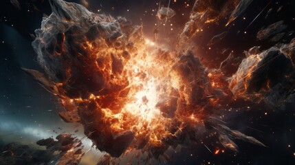 Illustration of a massive explosion of rocks and debris in outer space