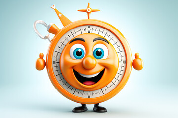 3D happy and funny compass rose with cardinal points cartoon character to guide to the right direction Generative AI Illustration