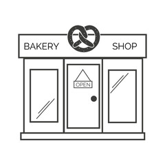 Black linear baking and candy shop icon. Line art illustration bakery store building isolated on white background