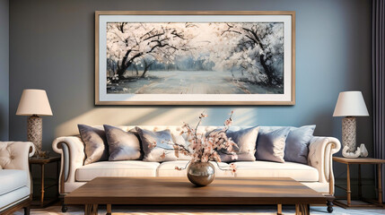 Wooden wall art pieces framed in glossy white borders