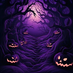 seamless pattern with faces pumpkin devil in the dark background - Halloween pattern background