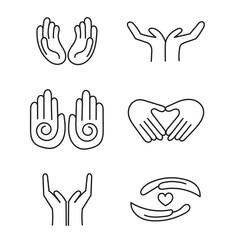 Obraz premium Hands poses. Female hand holding and pointing gestures, fingers crossed, fist, peace and thumb up. Cartoon human palms and wrist vector set. Communication or talking with emoji for messengers
