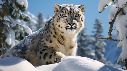 A breathtaking shot of a Snow Leopard his natural habitat, showcasing his majestic beauty and strength.