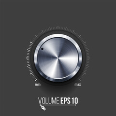 Volume button. Realistic metal circle button. Vector illustration for your design.