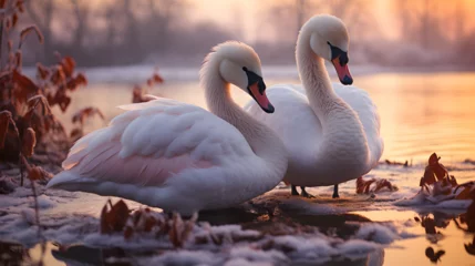 Keuken spatwand met foto Two swans swimming together in the river © kitti