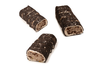 Sweet roll with chocolate and nuts, turkish sweets.