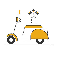 Naklejka premium Flowers delivery ride motorcycle icon symbol,flat design for apps and websites, isolated on white background,vector illustration