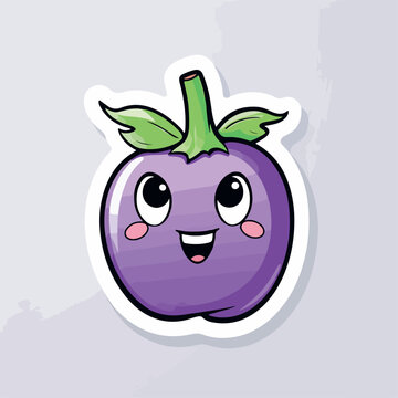 Eggplant in cartoon, doodle style. 2d vector illustration in logo, icon style. Black and white AI Generative