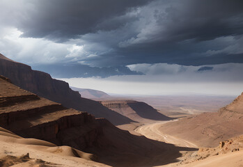 Fototapeta na wymiar Desert road clouds, generative ai