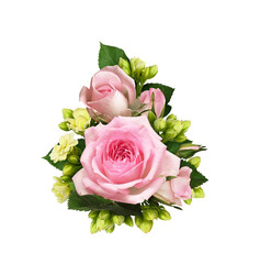 Pink rose flowers in a floral arrangement isolated on white or transparent background