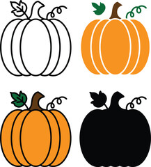 Pumpkin vector graphic. Simple pumpkin in four styles. Fall pumpkin design.