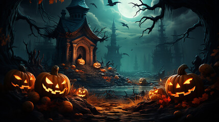 Fototapeta na wymiar halloween concept. a spooky house in the woods. high quality illustration