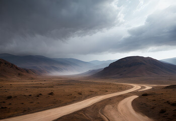 Fototapeta na wymiar Desert road clouds, generative ai