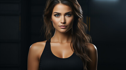 Fototapeta premium young beautiful woman with perfect figure posing in sport club.