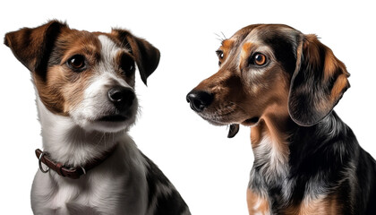 Portrait of a Jack Russell and Dachshund dog  isolated on  background