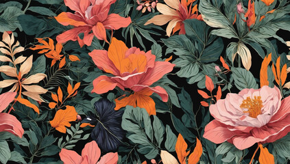 Modern exotic floral jungle pattern