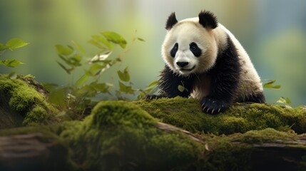 A breathtaking shot of a panda his natural habitat, showcasing his majestic beauty and strength.