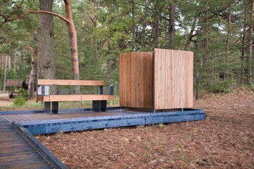 Beach dressing room. A modern bathing place to change clothes at Lake Peipus in Estonia. A modern public swimming pool