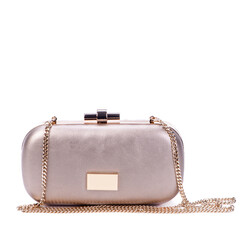 Elegant metallic leather long chain clutch bag for women, decorated with smaller golden metal...