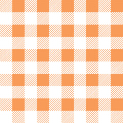 Gingham seamless pattern with orange and white color, checkerboard background, square, tablecloth, Vector illustration. 