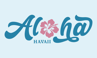 Aloha text, emblem and logo isolated on white. Hand drawn Aloha Hawaiian word for hawaii shirt print or sign. Lettering or summer party invitation, flyer and poster design. - obrazy, fototapety, plakaty