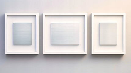 A trio of white frames descending in size,