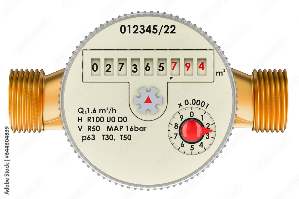 Poster water meter, front view. 3d rendering isolated on transparent background