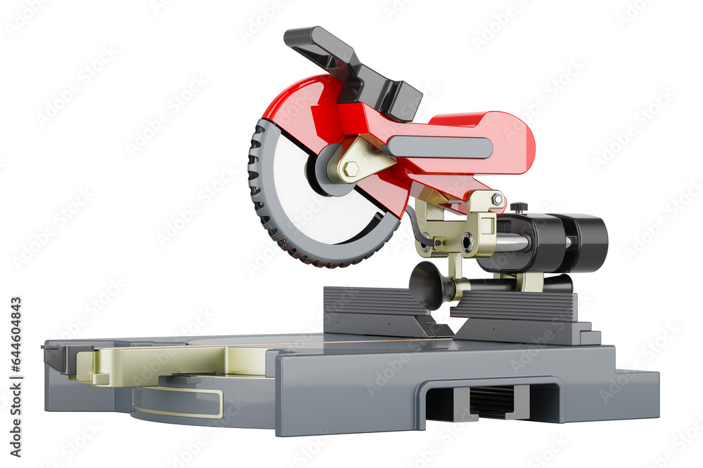 Poster power miter saw, 3d rendering isolated on transparent background