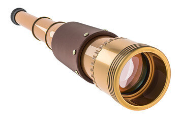 Brass Hand Held Telescope. Pirate Spyglass. 3D rendering isolated on transparent background