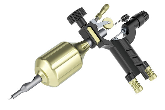 Tattoo machine, black color. 3D rendering isolated on transparent background