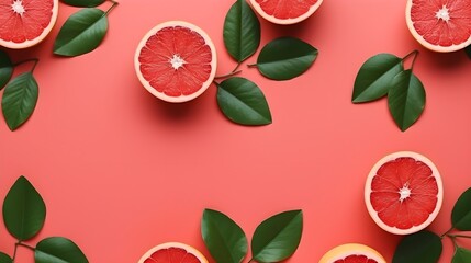Frame from fresh grapefruits, summer nature concept with copy space.