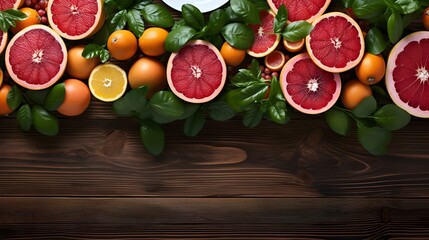 Frame from fresh grapefruits, summer nature concept with copy space.