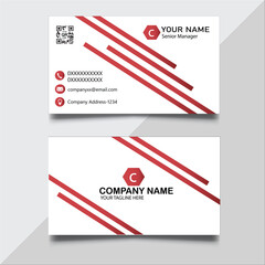Clean company vector business card.Modern and simple corporate business card vector template in red color.