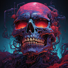 Fototapeta premium Zombie Portrait in the Style of Disfigured Forms with Skull Motifs Pop-Culture-Inspired