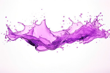 Fototapeta premium Purple color wave splash with splatters and drops on solid color white background.