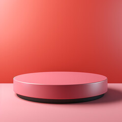 Abstract red, pink cylinder pedestal podium, Red, pink empty room, Shadow of window. Product display presentation. Studio room concept, Minimal wall scene. Made with generative ai