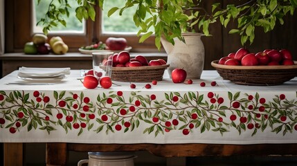 Fototapeta na wymiar Fresh apples on a rustic table, healthy food image.