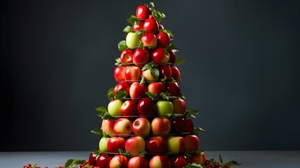 Tower from fresh apples, healthy breakfast creative image.